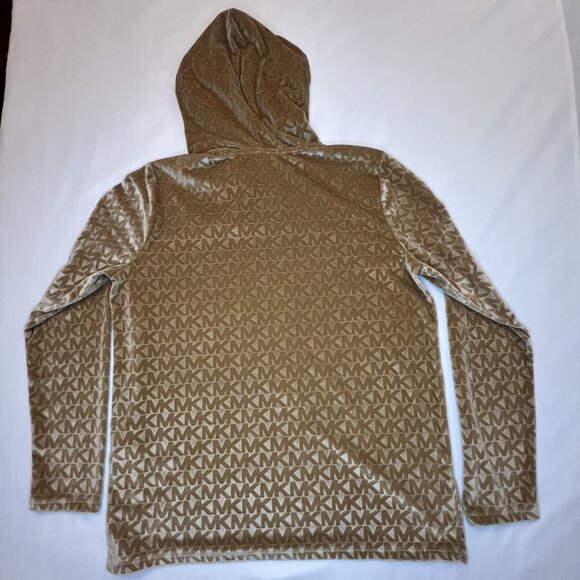 Michael Kors Women's Velour Monogram Logo Hoodie Size Medium Gold MK Print - Picture 5 of 5